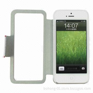 Cases for iPhone 5, Made of PU/PVC, Flip Type Holster, Surface Can be Direct Contact Screen